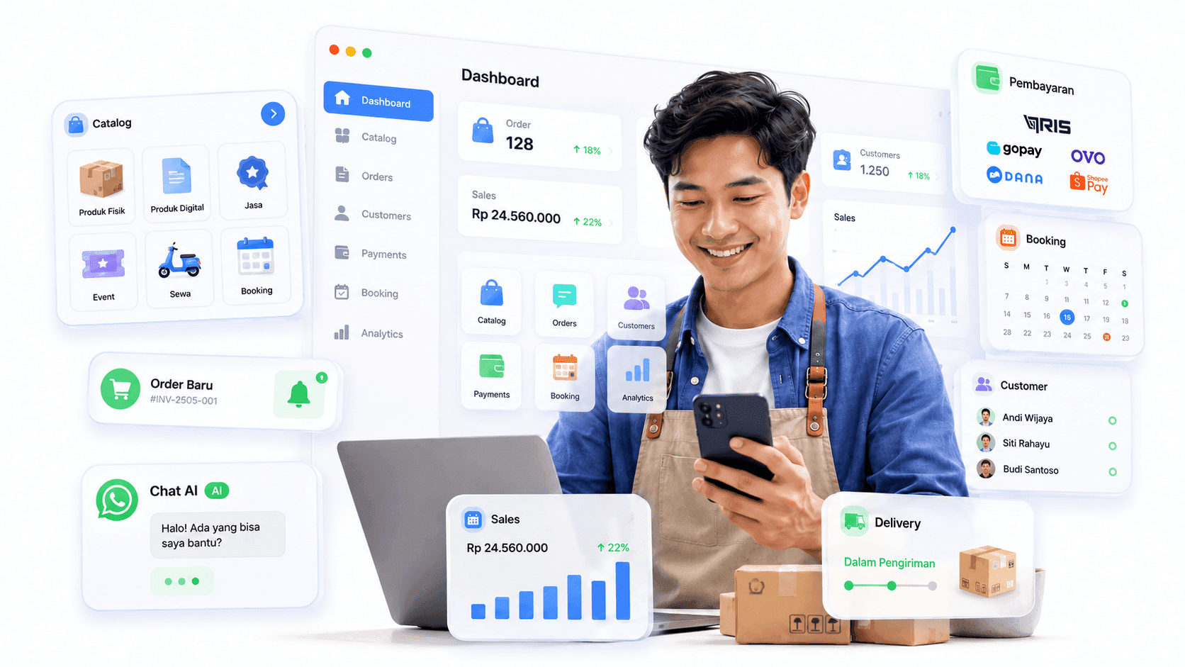 Dashboard Tukuya untuk mengelola toko, pesanan, pelanggan, dan laporan